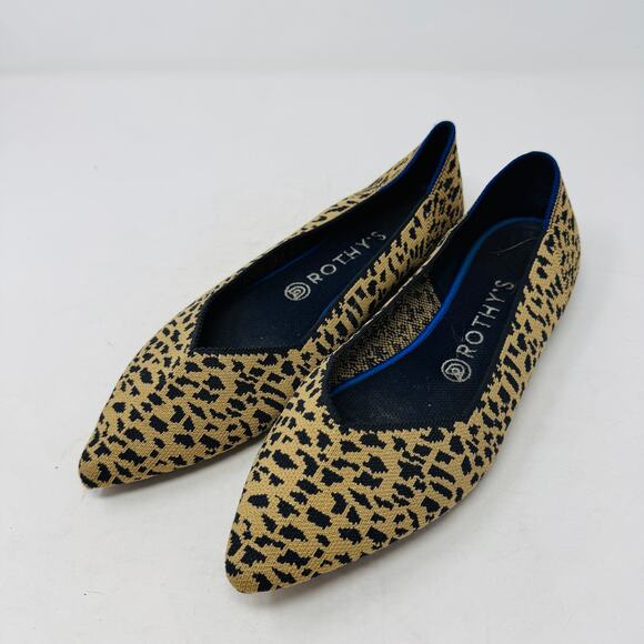 Rothy’s Women’s Size 10 Pointed Toe Flats Leopard Print Knit Shoes - Picture 1 of 12